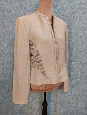 Vintage Valentino S.p.A. Lace-Inset Linen Blend Jacket (Made in Italy)